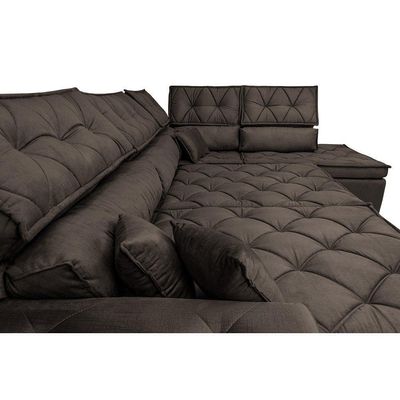 Sofá De Canto Retrátil E Reclinável Direito 3,00x2,36m Molas Cama Inbox Espanha Velusoft Café