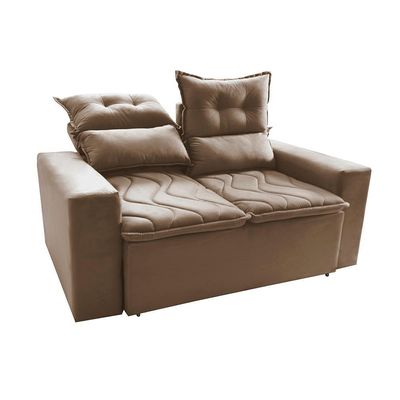 Sofá 3 Lugares Retrátil E Reclinável 1,80m Cama Inbox Smal Com Bordado Pantográfico Suede Bege