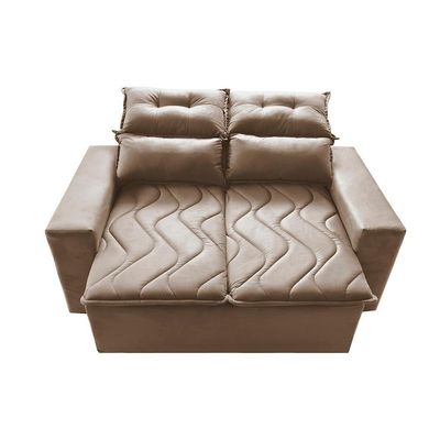 Sofá 3 Lugares Retrátil E Reclinável 1,80m Cama Inbox Smal Com Bordado Pantográfico Suede Bege
