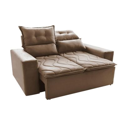Sofá 3 Lugares Retrátil E Reclinável 1,80m Cama Inbox Smal Com Bordado Pantográfico Suede Bege