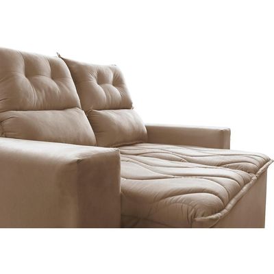 Sofá 3 Lugares Retrátil E Reclinável 1,80m Cama Inbox Smal Com Bordado Pantográfico Suede Bege