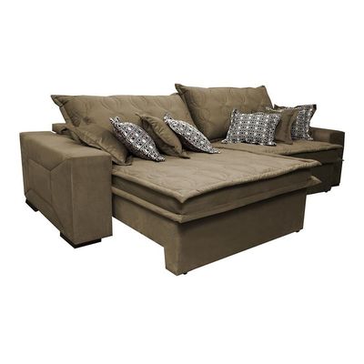 Sofá Retrátil E Reclinável 2,72m Com Molas Ensacadas Cama Inbox Supreme Tecido Suede Velusoft Castor
