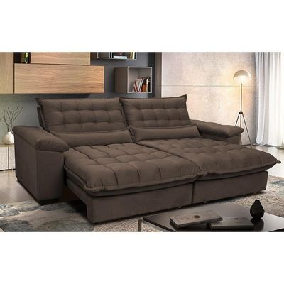 Sofá Retrátil E Reclinável 2,32m Com Molas Ensacadas Cama Inbox Aconchego Tecido Suede Café