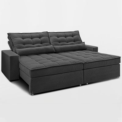 Sofá Retrátil E Reclinável 2,32m Molas Ensacadas Belle. Boucle Cama Inbox Cinza Escuro