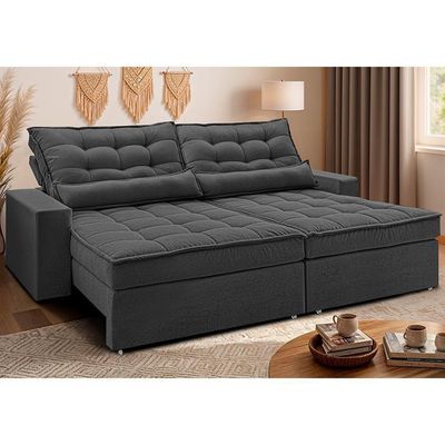 Sofá Retrátil E Reclinável 2,32m Molas Ensacadas Belle. Boucle Cama Inbox Cinza Escuro