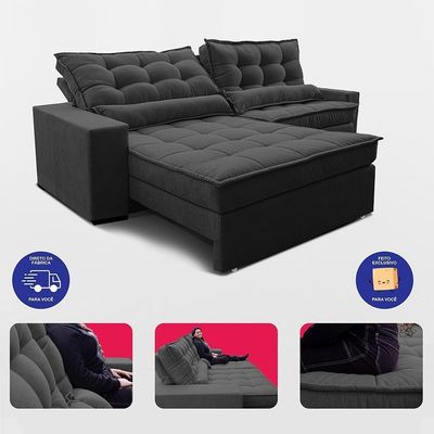 Sofá Retrátil E Reclinável 2,32m Molas Ensacadas Belle. Boucle Cama Inbox Cinza Escuro