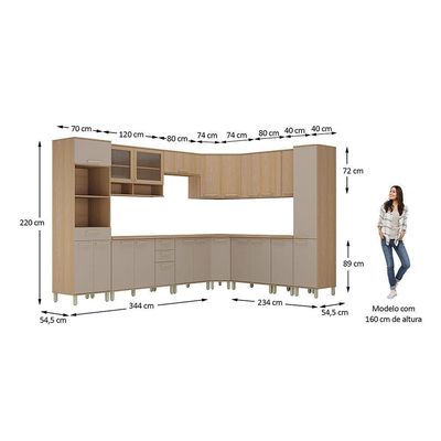 Cozinha Completa De Canto 100% Mdf 12 Pçs Duna Luciane Móvei Freijó-cinammon