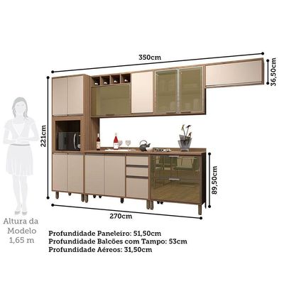 Cozinha Completa 6 Pçs Espaço Micro-ondas E Tampo 350cm Lari Vanilla-connect