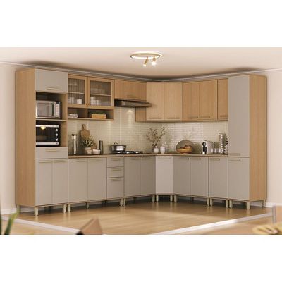 Cozinha Completa De Canto 100% Mdf 12 Pçs Duna Luciane Móvei Freijó-cinammon