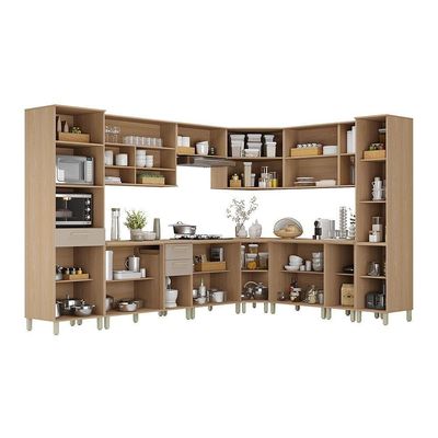 Cozinha Completa De Canto 100% Mdf 12 Pçs Duna Luciane Móvei Freijó-cinammon