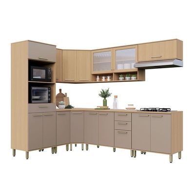 Cozinha Completa De Canto 100% Mdf 458cm Duna Luciane Móveis Freijó-cinammon