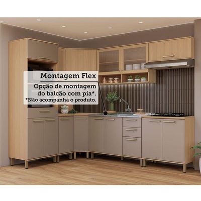 Cozinha Completa De Canto 100% Mdf 458cm Duna Luciane Móveis Freijó-cinammon