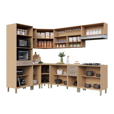 Cozinha Completa De Canto 100% Mdf 458cm Duna Luciane Móveis Freijó-cinammon