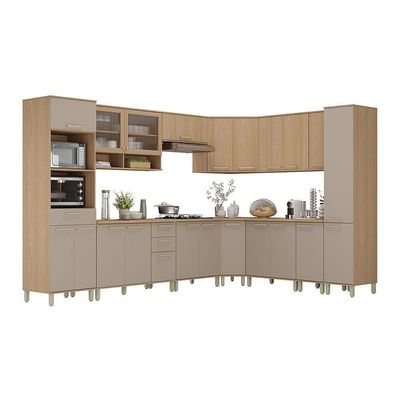 Cozinha Completa De Canto 100% Mdf 12 Pçs Duna Luciane Móvei Freijó-cinammon