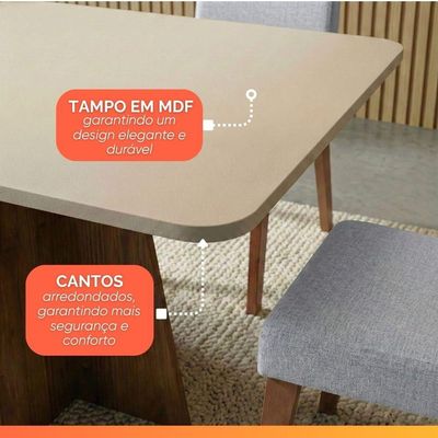 Conjunto Sala De Jantar Mesa 1,60m Moove 6 Cadeiras Linho Milano Viero Madeirado / Cinza