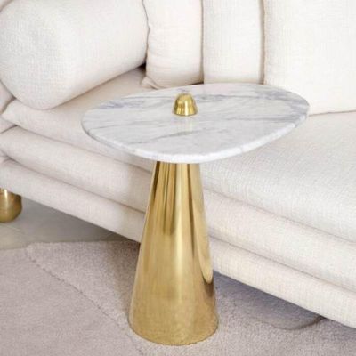 Mesa Cone Lateral Aurea 51cm Dourado E Mamore Branco Extra