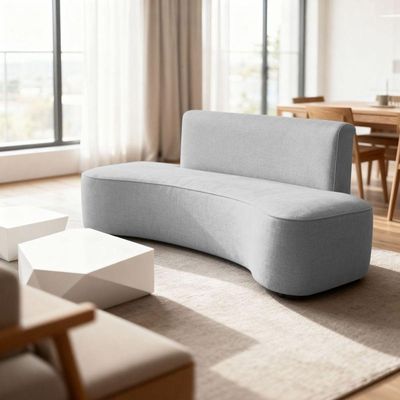 Sofá Curvo Design Orgânico Luxo Sala Contemporânea Suede Cor:cinza