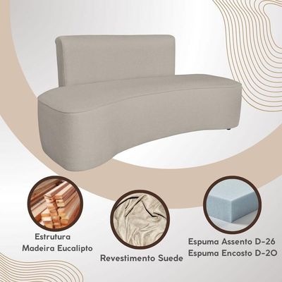 Sofá Feijão Orgânico Curvo 3 Lugar Suede Sala Contemporânea Cor:cinza