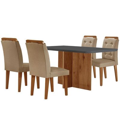 Mesa Olímpia 120cm Mdf Canto Copo Com 4 Cadeiras Carol