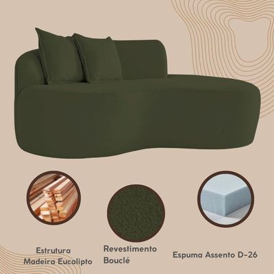 Sofá Design Robusto Elegante Curvo Bouclé Verde Musgo