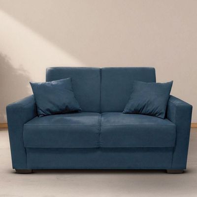 Sofá Estofado 2 Lugares Sala Estar Recepção Giovana Suede Azul Marinho