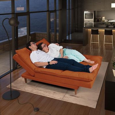 Sofá Cama Vancouver 3 Lugares Império Reclinável Casal Pés Madeira Suede Terracota 174