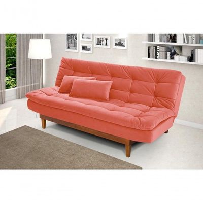 Sofá Cama Dubai 3 Lugares Império Reclinável Casal Pés Madeira Madero Coral 177
