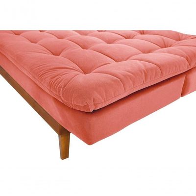 Sofá Cama Dubai 3 Lugares Império Reclinável Casal Pés Madeira Madero Coral 177