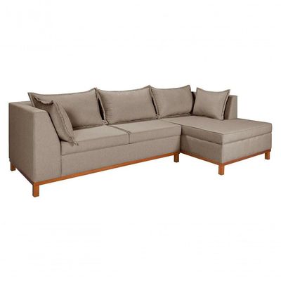 Sofá Malta Chaise Living 4 Lugares Império Pés Madeira Linho 201