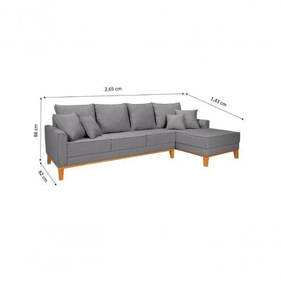 Sofá Living 4 Lugares Beny Com Chaise Lado Esquerdo Linho Império Cinza Claro 185