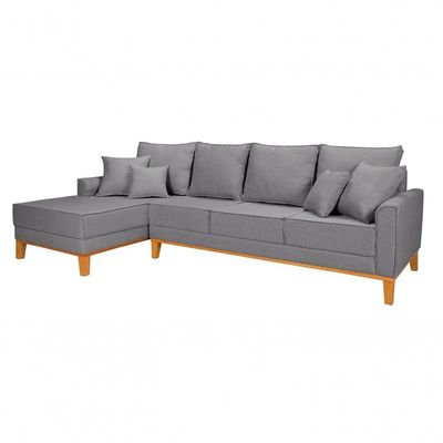 Sofá Living 4 Lugares Beny Com Chaise Lado Esquerdo Linho Império Cinza Claro 185