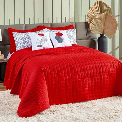 Kit Colcha Matelassê Percal 300 Fios Basic Casal 07 Peças 100% Poliéster - Vermelho Lady