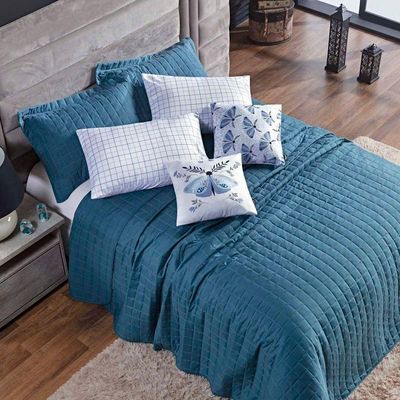 Kit Colcha Matelassê Percal 300 Fios Basic Queen 07 Peças 100% Poliéster - Azul Butterfly