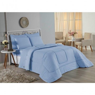 Edredom Queen Nobre 1 Peça Dupla Face 2,20m X 2,40m Malha 100% Algodão - Azul-bebê