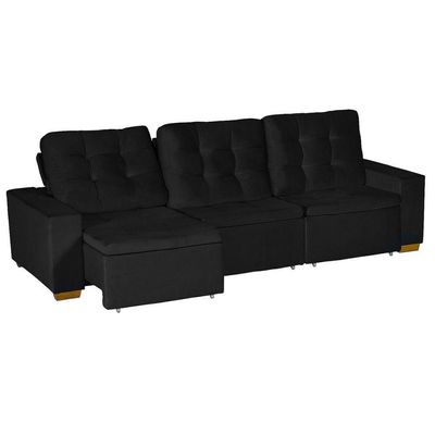 Sofá Modular 6 Lugares 3.05M Retrátil E Reclinável Preto