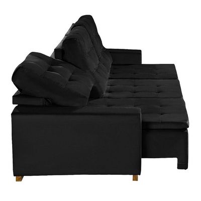 Sofá Modular 6 Lugares 3.05M Retrátil E Reclinável Preto