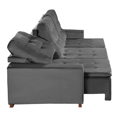 Sofá Modular 6 Lugares 3.05M Retrátil E Reclinável Cinza