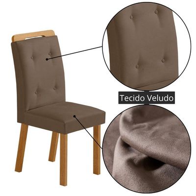 Mesa De Jantar Yasmin 180cm Tampo Mdf Com 6 Cadeiras Carol Veludo Capuccino/naturale/off White