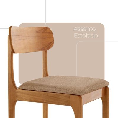 Conjunto Com 2 Cadeiras De Jantar Star Moderna Mobília Linho Palha / Imbuia Nat