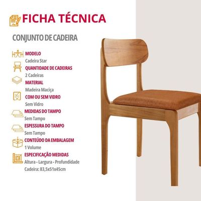 Conjunto Com 2 Cadeiras De Jantar Star Moderna Mobília Star Caramelo / Imbuia Nat.