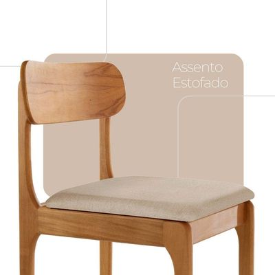 Conjunto Com 2 Cadeiras De Jantar Star Moderna Mobília Linho Off / Imbuia Nat.