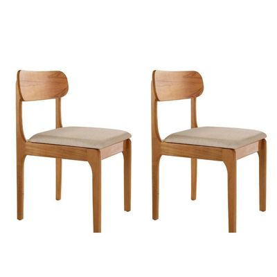 Conjunto Com 2 Cadeiras De Jantar Star Moderna Mobília Linho Off / Imbuia Nat.
