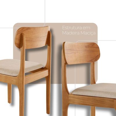 Conjunto Com 2 Cadeiras De Jantar Star Moderna Mobília Linho Off / Imbuia Nat.