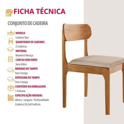 Conjunto Com 2 Cadeiras De Jantar Star Moderna Mobília Linho Off / Imbuia Nat.