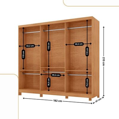 Guarda Roupa Casal Connor Mdf 3 Portas 6 Cabideiros Com Pés Naturalle/off White