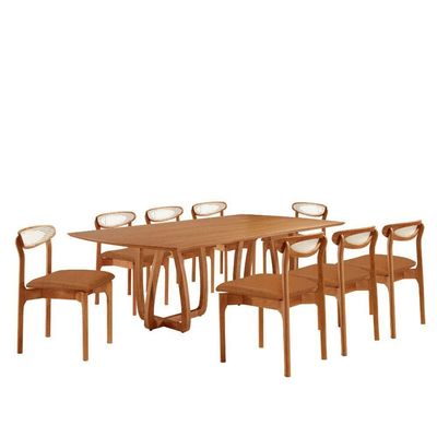 Sala De Jantar Mesa Flora 240cm Tampo Laminado 8 Cad Noronha Star Caramelo/imbuia Nat/cinam Imbuia