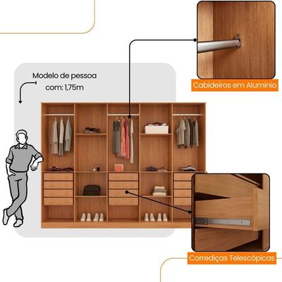 Guarda Roupa Casal Everest Mdf Moderna Mobília Naturalle