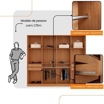 Guarda Roupa Casal Atacama Mdf Moderna Mobília Naturalle/off White