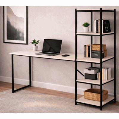 Escrivaninha Mesa Para Estudo E Home Office Tower Klm Store Preto Com Off White