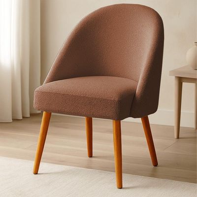 Kit 02 Cadeiras Poltrona De Jantar Estofada Luna Boucle Terracota Pés Palito Castanho - Pallazio